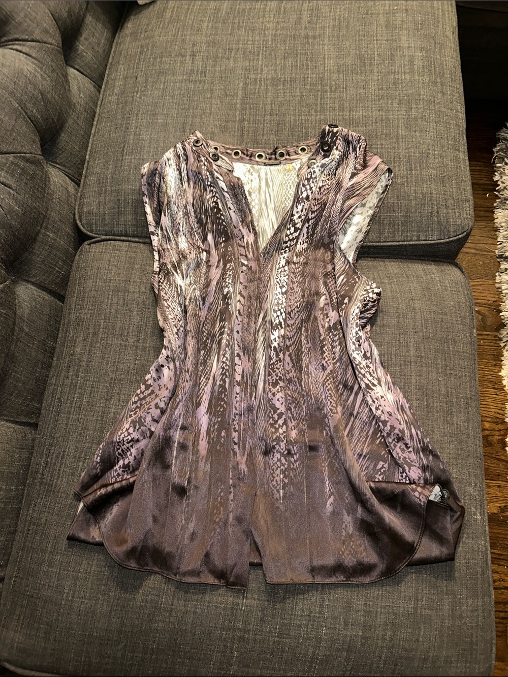 Elie Tahari Animal Print Sleeveless Blouse in Purple & Black